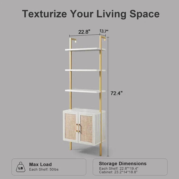 Rattan Ladder 5 Tier Open Tall Bookshelf