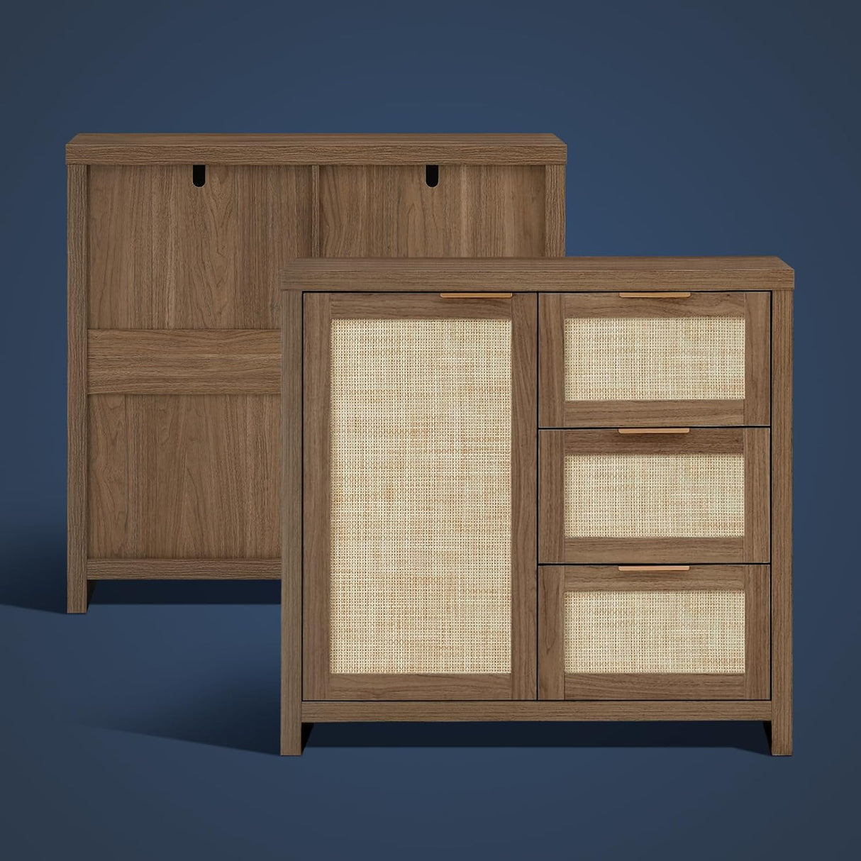 Rattan 3-Drawer 1-Door Storage Cabinet