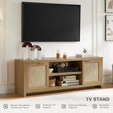 Rattan 65-Inch TV Stand with 2-Door Storage