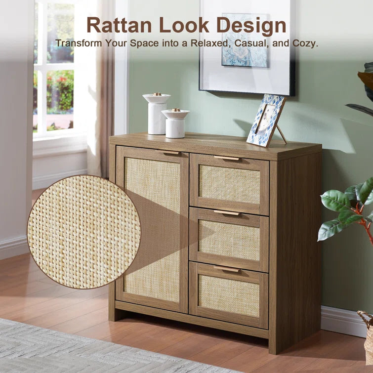 Rattan 3-Drawer 1-Door Storage Cabinet