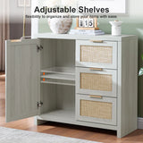 Rattan 3-Drawer 1-Door Storage Cabinet