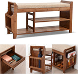 Bamboo Shoe Bench, Shoe Storage Bench with Hidden Drawer and Side Holder