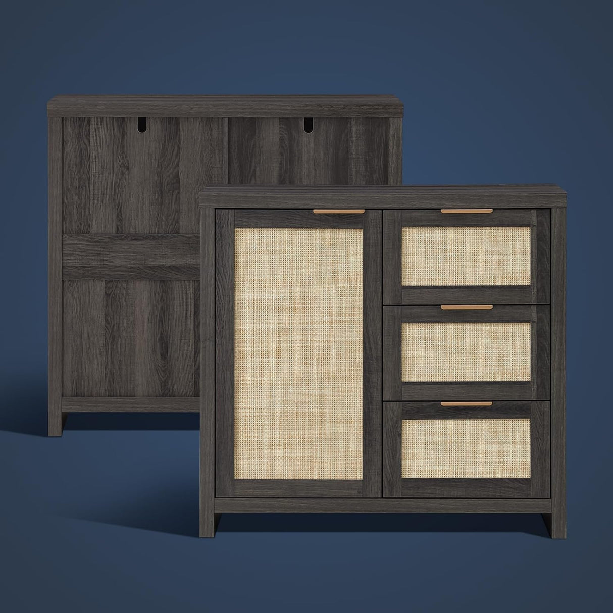 Rattan 3-Drawer 1-Door Storage Cabinet