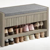 Wooden Fluted Shoe Storage Bench with 2 Drawers