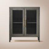 Fluted Reeded Glass Double Doors Accent Entryway Console Cabinet