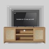 Rattan 65-Inch TV Stand with 2-Door Storage