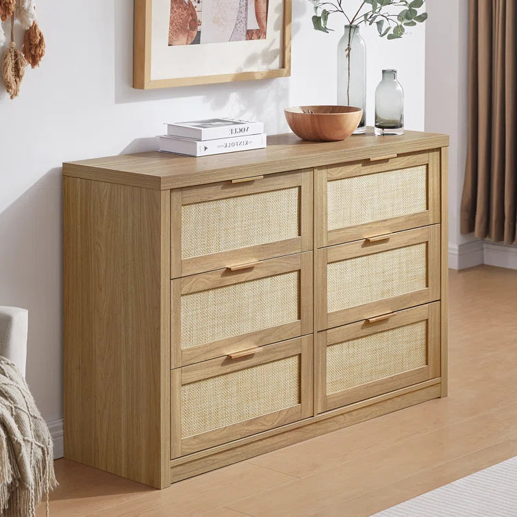 Rattan 6-Drawer Dresser Storage Chest