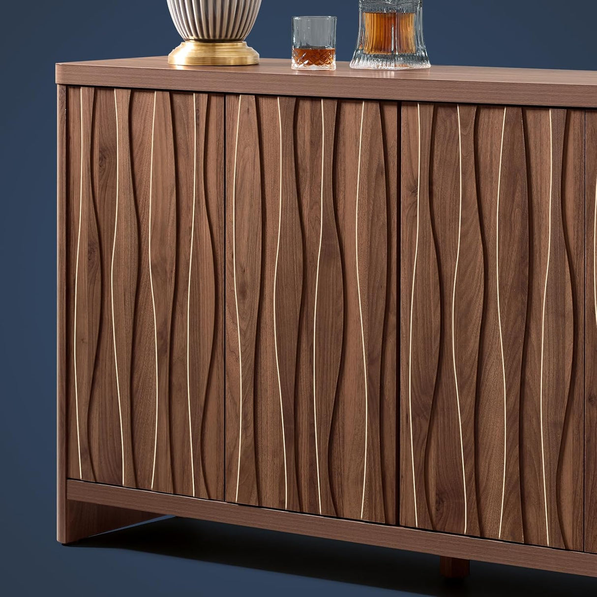 Wooden Wave Pattern 4-Door Storage Cabinet