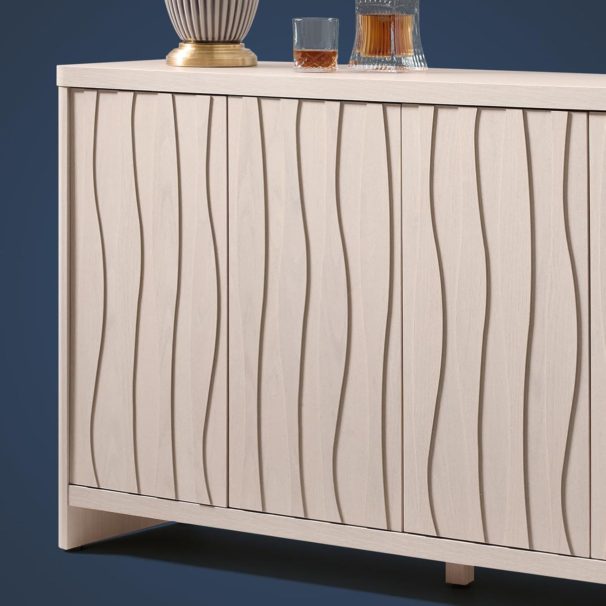 Wooden Wave Pattern 4-Door Storage Cabinet