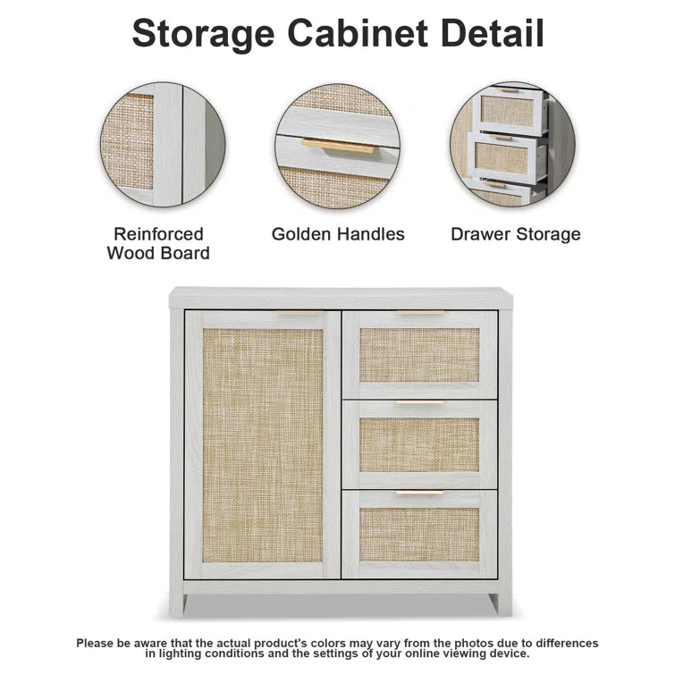 Rattan 3-Drawer 1-Door Storage Cabinet