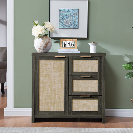 Rattan 3-Drawer 1-Door Storage Cabinet