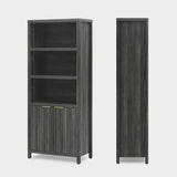 Wooden Fluted 5-Tier Tall Bookcase Cabinet with Doors