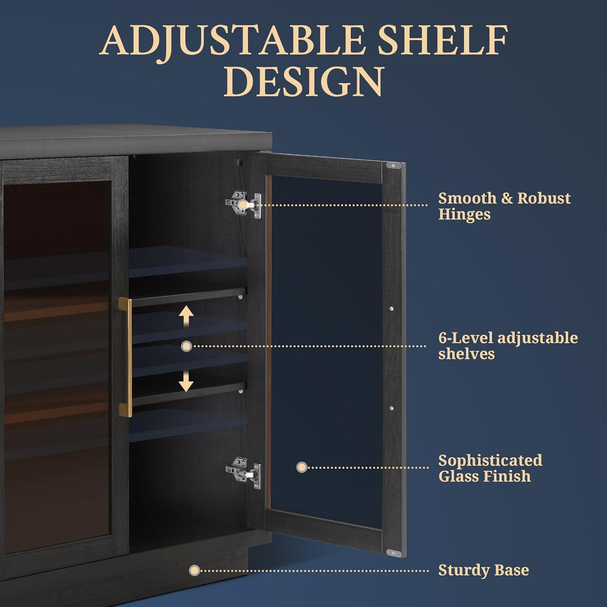 Glass 4 Doors Mid-Century Modern Storage Cabinet