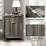 Wooden Fluted 2-Drawer Nightstand with Charging Station