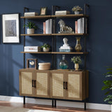 Ladder 73" 5-Shelf Bookcase with Rattan Cabinet