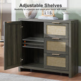 Rattan 3-Drawer 1-Door Storage Cabinet