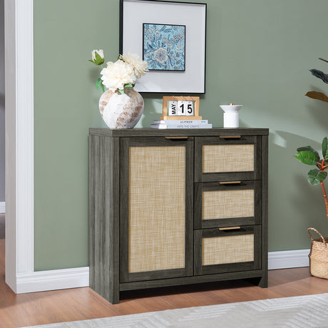 Rattan 3-Drawer 1-Door Storage Cabinet