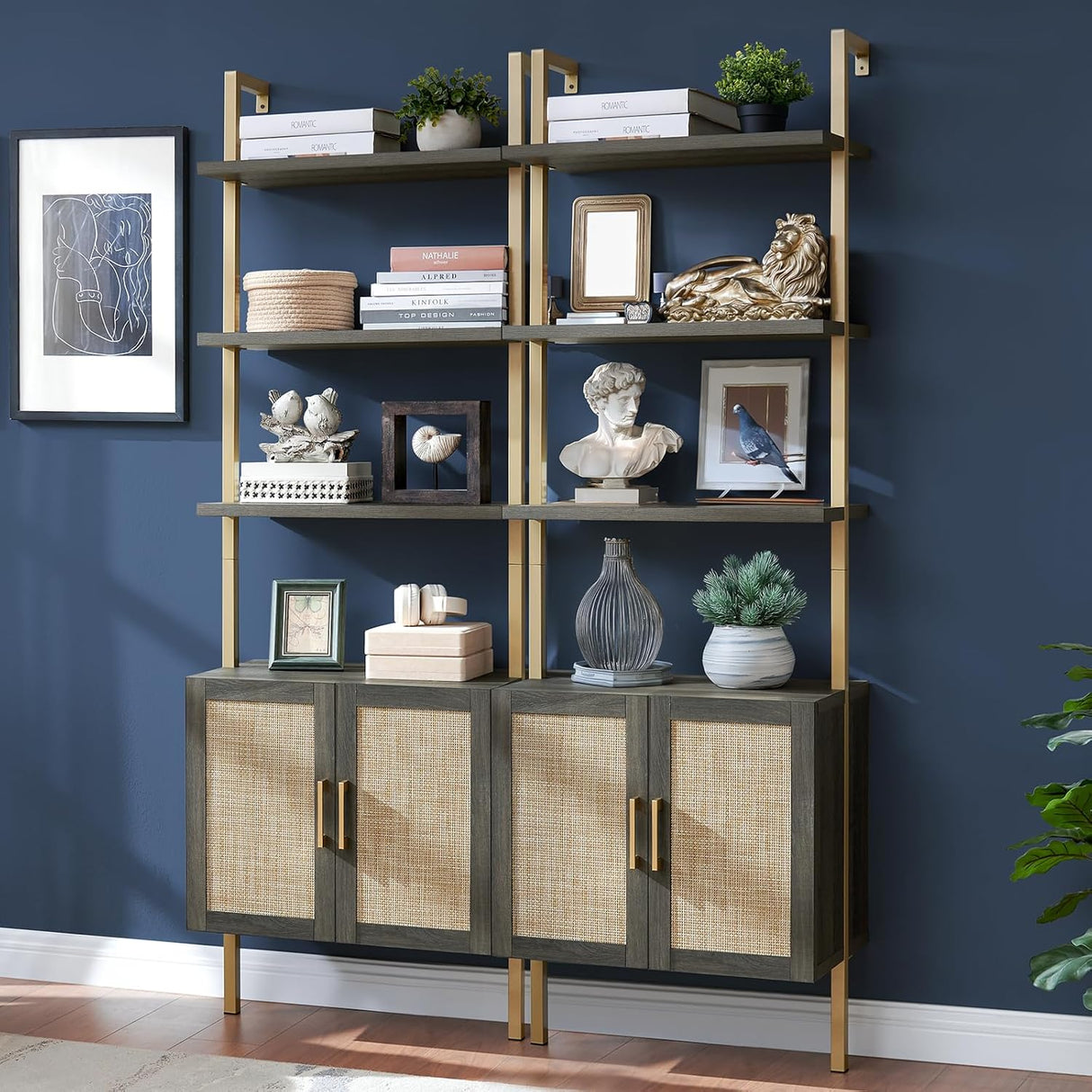 Rattan Ladder 5 Tier Open Tall Bookshelf