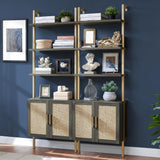 Ladder 73" 5-Shelf Bookcase with Rattan Cabinet