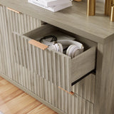 Wooden Fluted Storage Cabinet with Double Doors and 3 Drawers