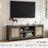 Rattan 65-Inch TV Stand with 2-Door Storage