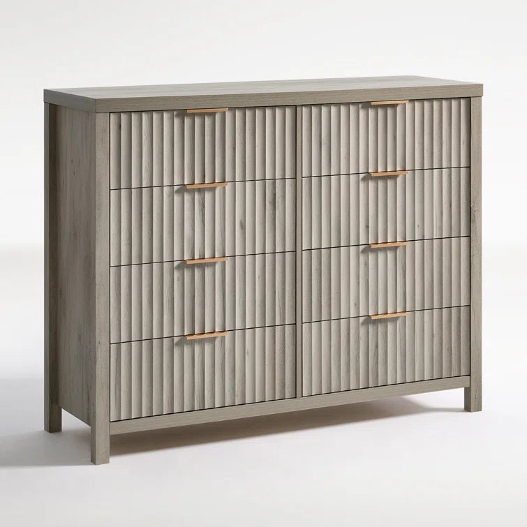 Wooden Fluted Wide Modern Chest of 8 Drawers