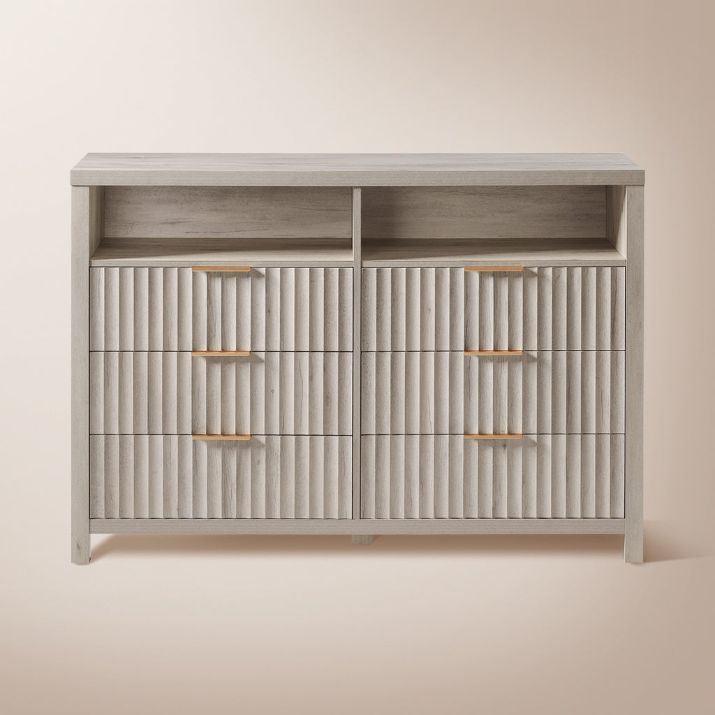 Wooden Fluted Wide Modern Chest of 6 Drawers