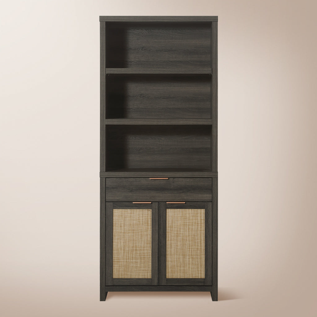 Hampstead Rattan 5-Shelf Bookcase with Door Cabinet