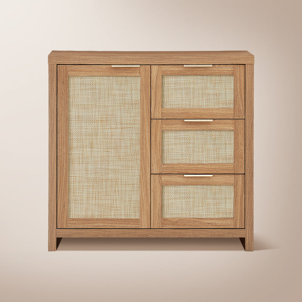 Rattan 3-Drawer 1-Door Storage Cabinet