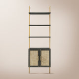 Ladder 73" 5-Shelf Bookcase with Rattan Cabinet